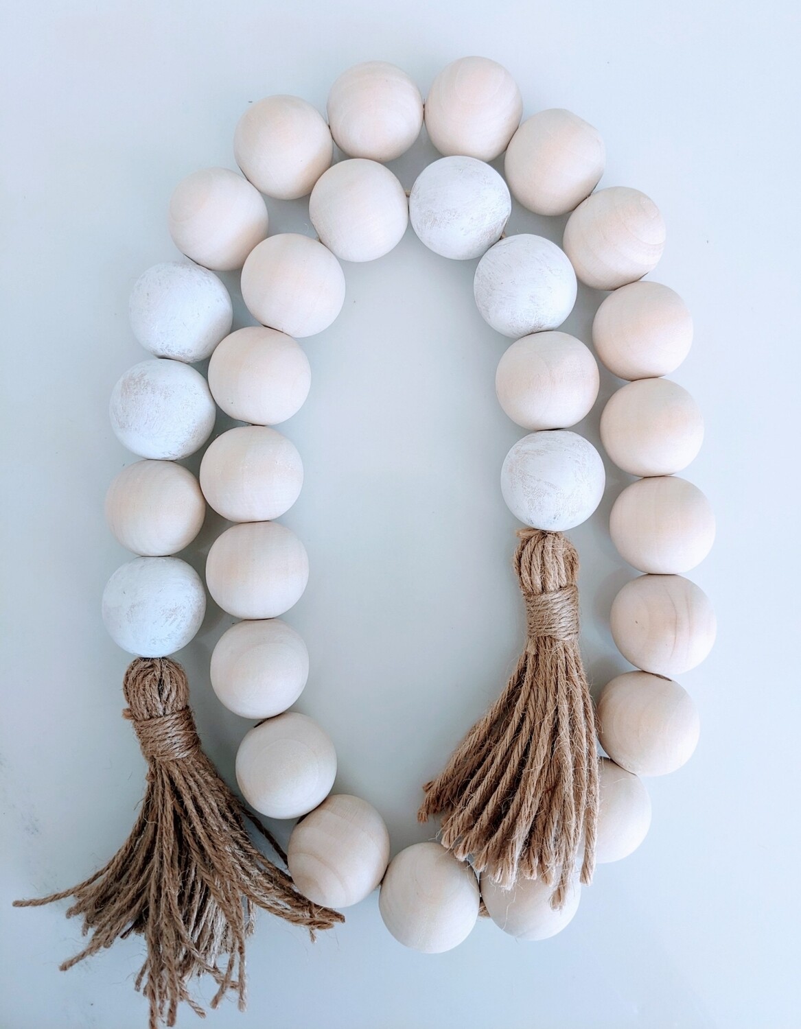 Whitewashed Farmhouse Garland/ Wood Bead Garland/Wooden Home Jewelry