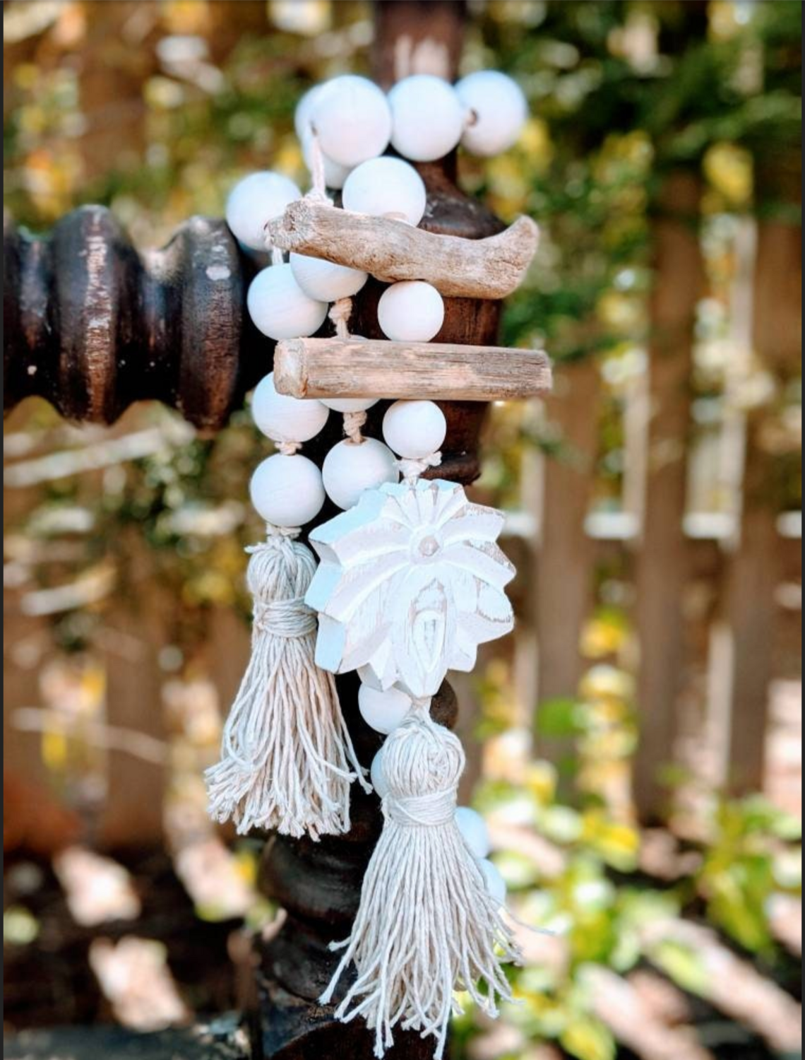 Whitewashed Lotus Wood Bead Garland/ Wooden Home Necklace 
