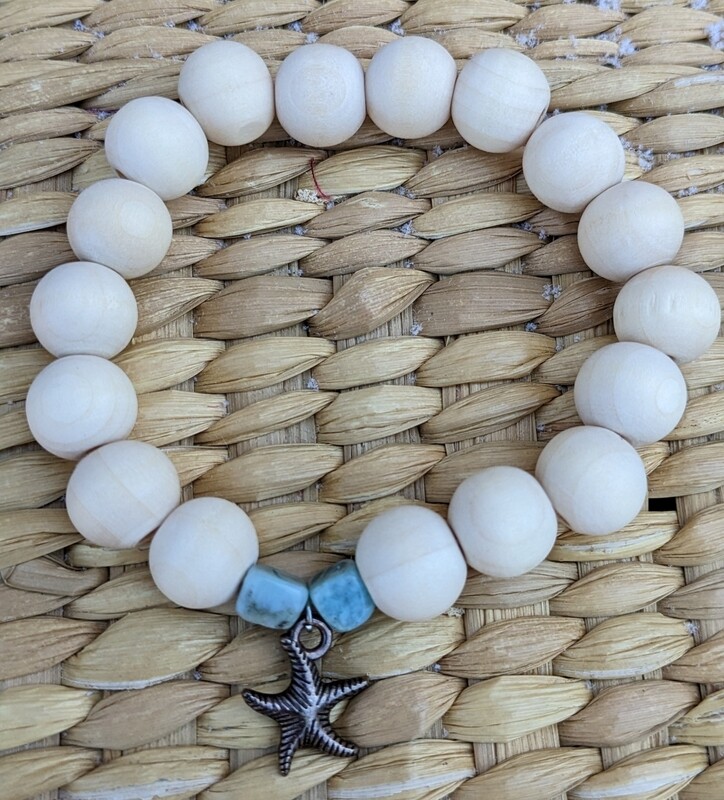 Turquoise Gem Wood Bead Bracelet 
