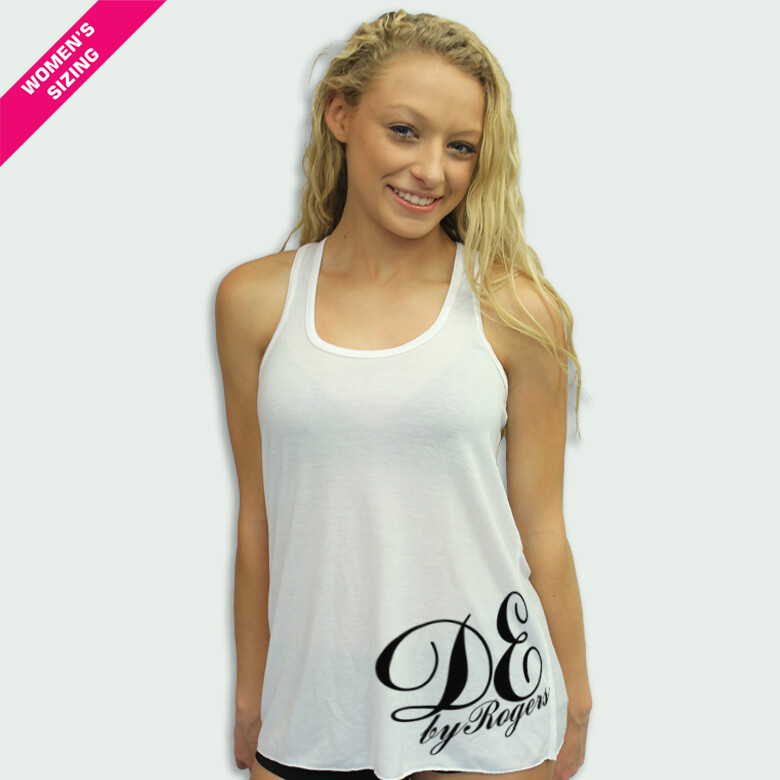DE By Rogers Scr(hip)ted Ladies Flowy Racerback Tank, Color: White, Size: XS