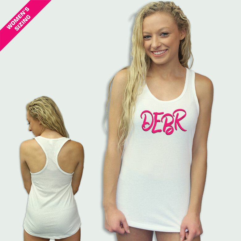 DEBR 2X Brushstrokes Ladies Racerback Tank, Color: White, Size: XS