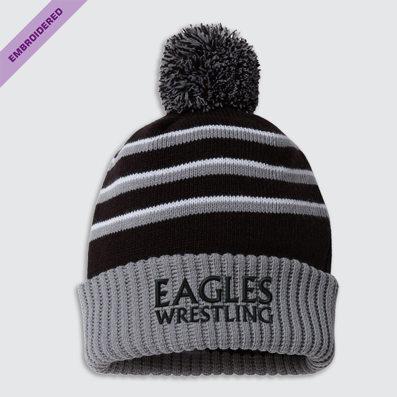 EAGLES Wrestling Striped/Pom Beanie