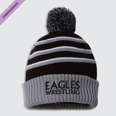 EAGLES Wrestling Striped/Pom Beanie
