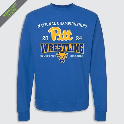 2024 Pitt Wrestling Nationals Premium Fleece Crew, Color: Royal, Size: S