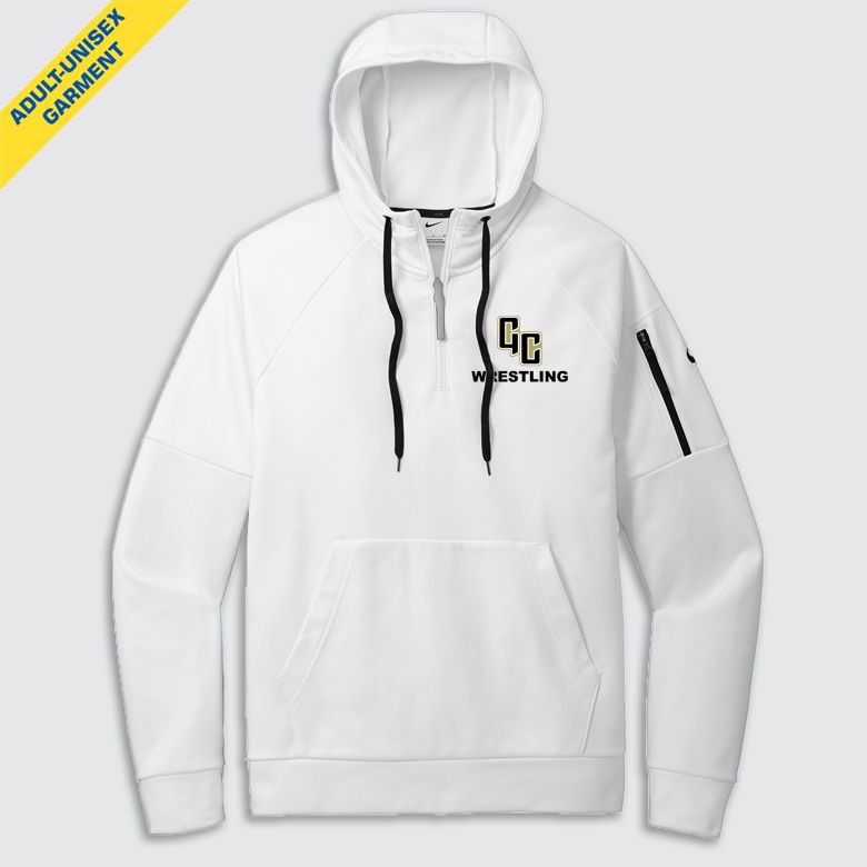 GC3X-DTF Wrestling Nike Therma-FIT Pocket 1/4-Zip Fleece Hoodie, Color: White, Size: S