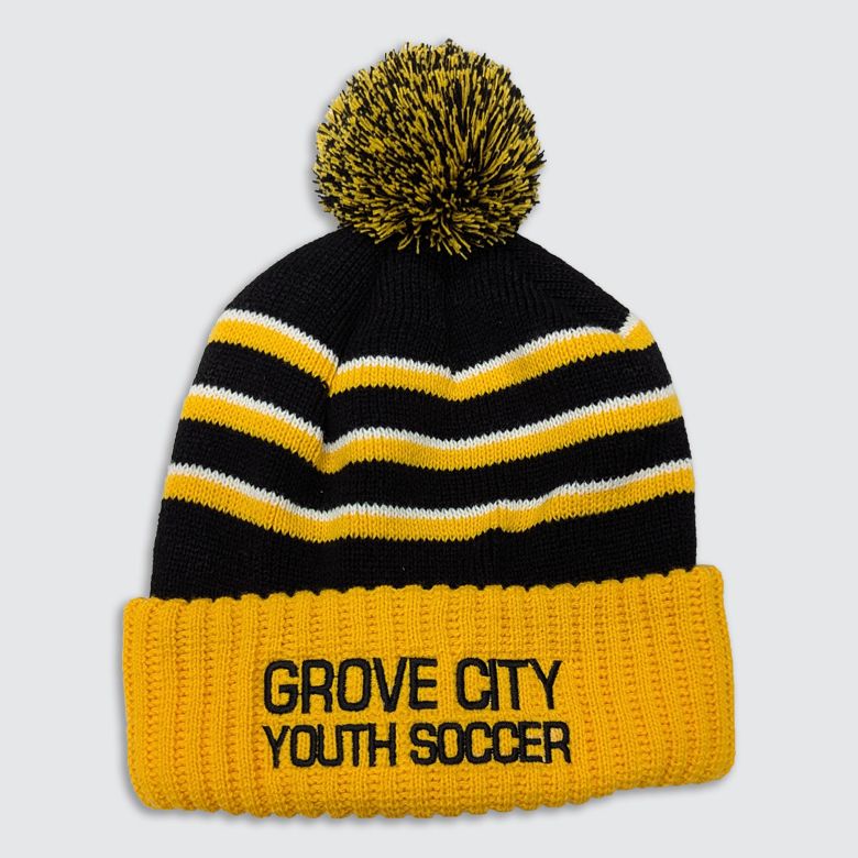 GCYS-EMB Striped/Pom Beanie