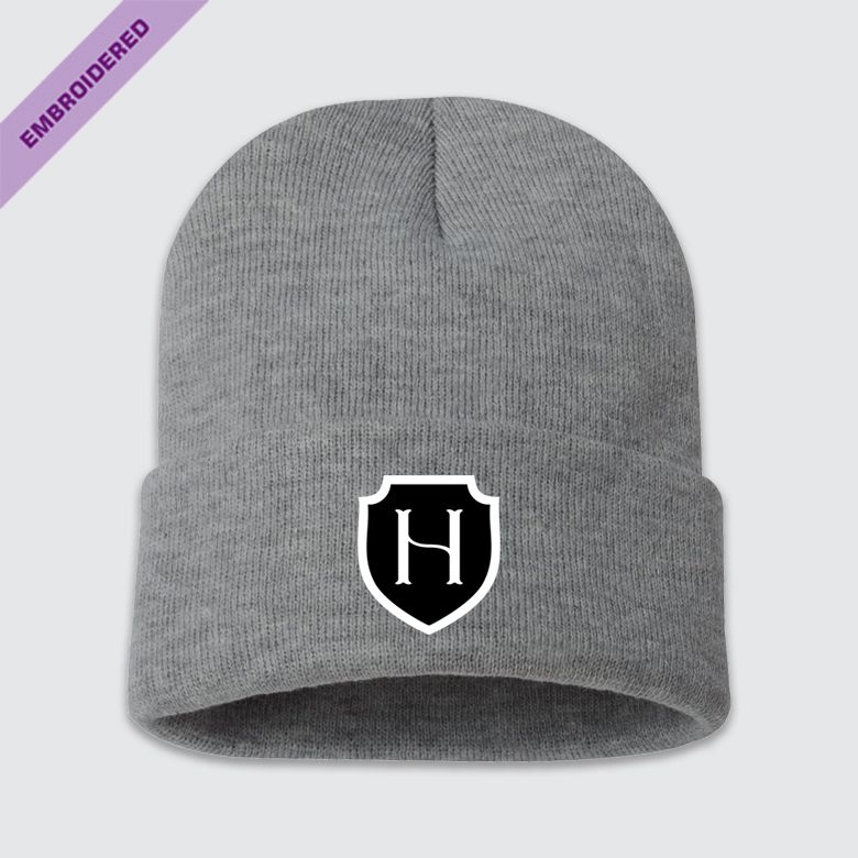 HCA Embroidered 12" Solid Cuffed Beanie, Color: Dark Grey Heather