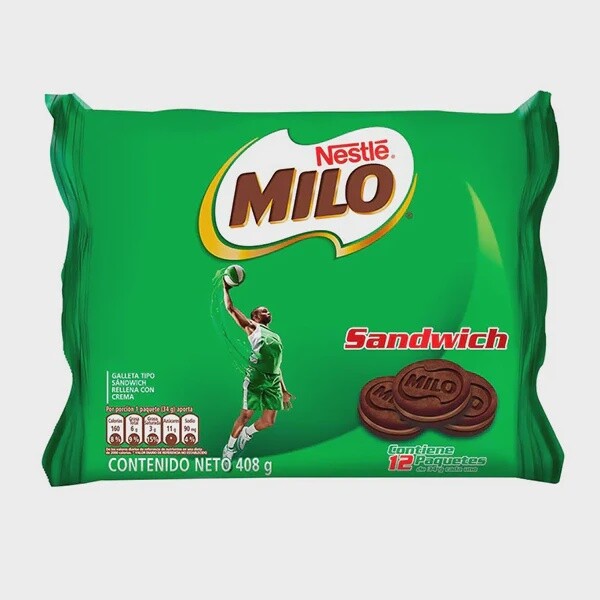 Galleta Milo Tipo Sandwich 12 Unidades 408g