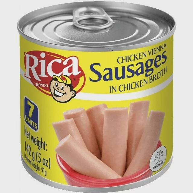 Salchichas en Caldo de pollo, Rica Rondo, lata 142 g