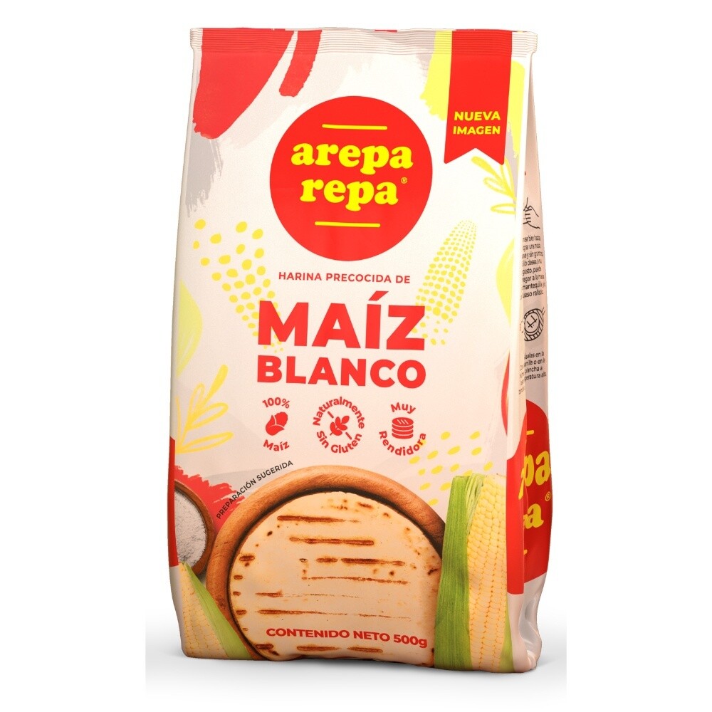 Harina Precocida de Maíz Blanco, Arepa Repa, bolsa 1 kg
