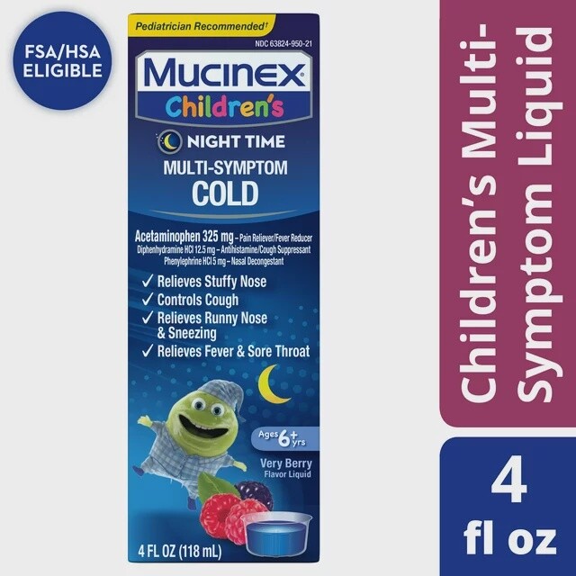 MUCINEX Childrens, Multi-symptom COLD Age 4+yrs, Very Berry 118 ml