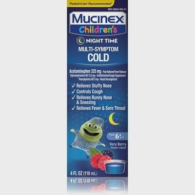 MUCINEX children’s Night Time, Multi- Symptom COLD, Age 6+yrs, Very Berry, 118 ml