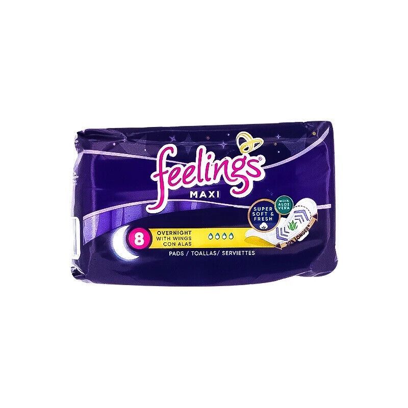 Feelings Maxi, overnight with wings, 8 pads