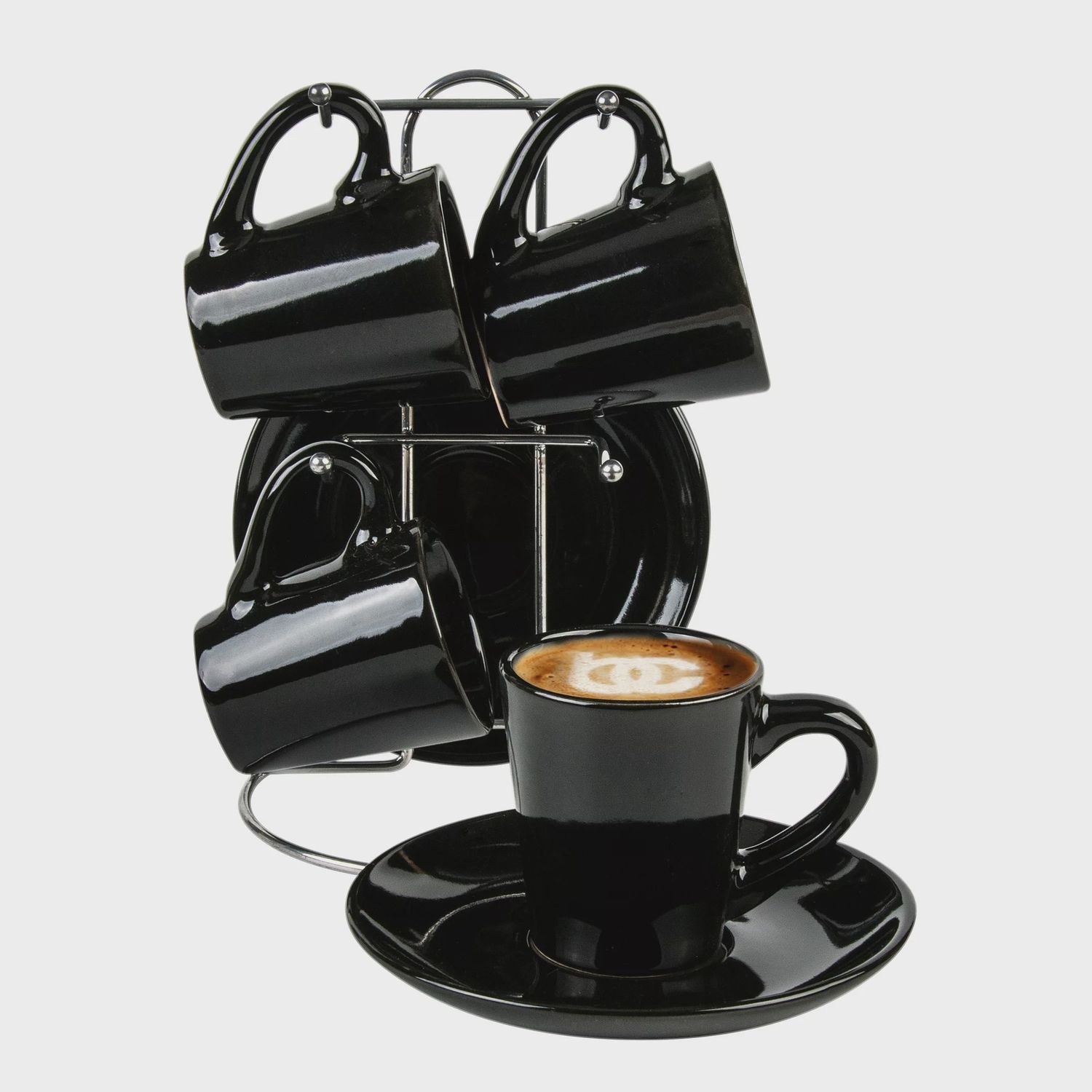 Espresso Cup Set with Rack / Juego de Tazas con Base Bene Casa, Colour: Black