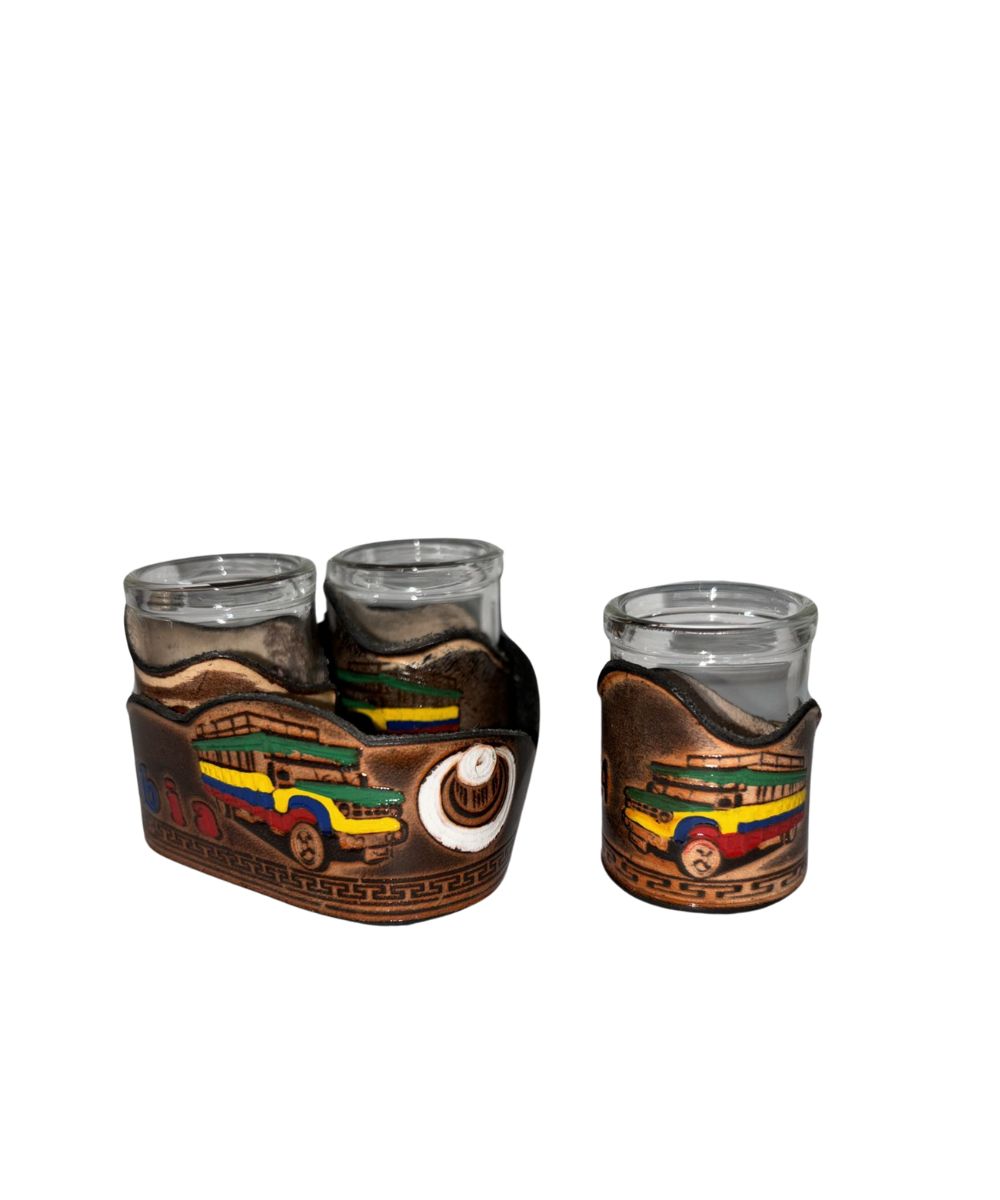 Set  de 3 Tazas Aguardiente Cuero