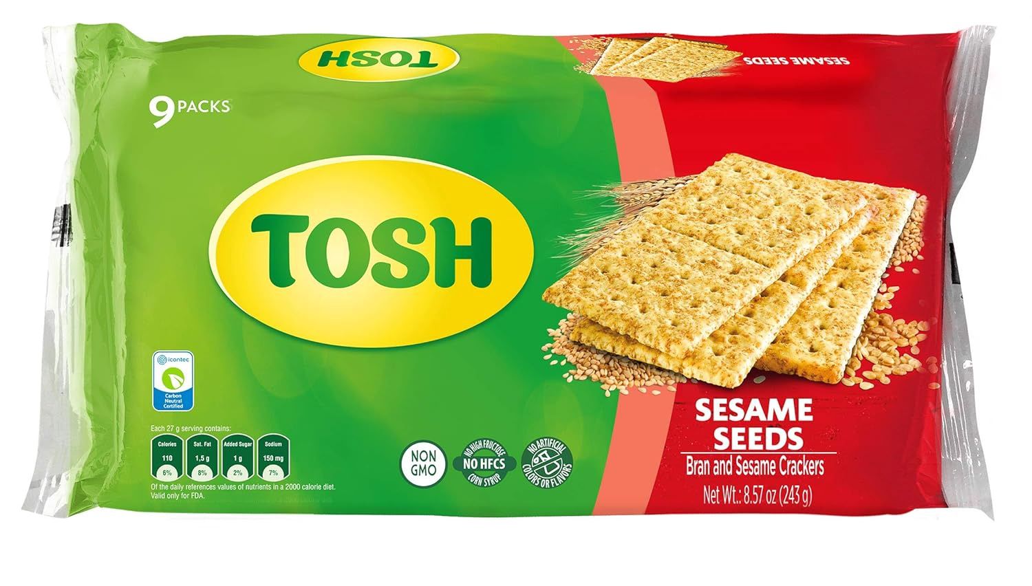 Galletas Tosh 243g 9 Pack, Flavor: Sesame Seeds
