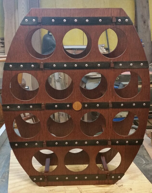 14 Bottle Barrel Shaped Wine Rack - Red Mahogany