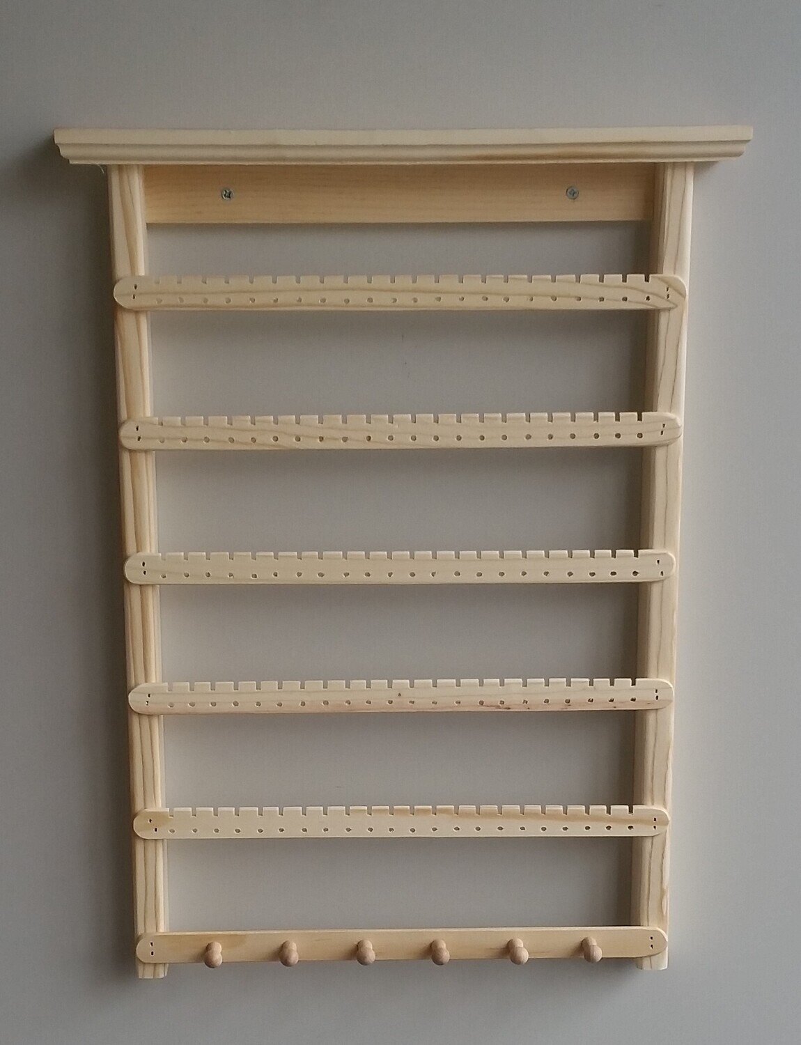 Earring Holder wall mount with five slats and one necklace holder - Unstained/Unfinished