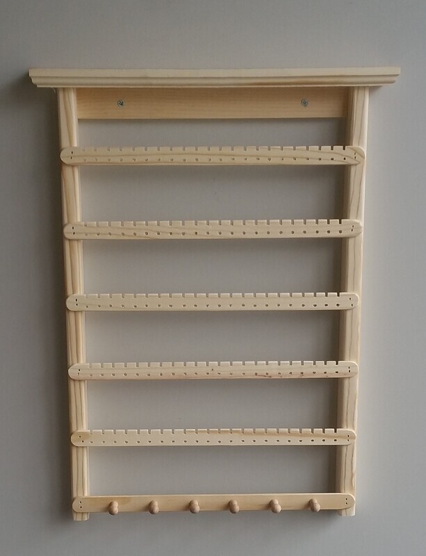 Earring Holder wall mount with five slats and one necklace holder - Unstained/Unfinished