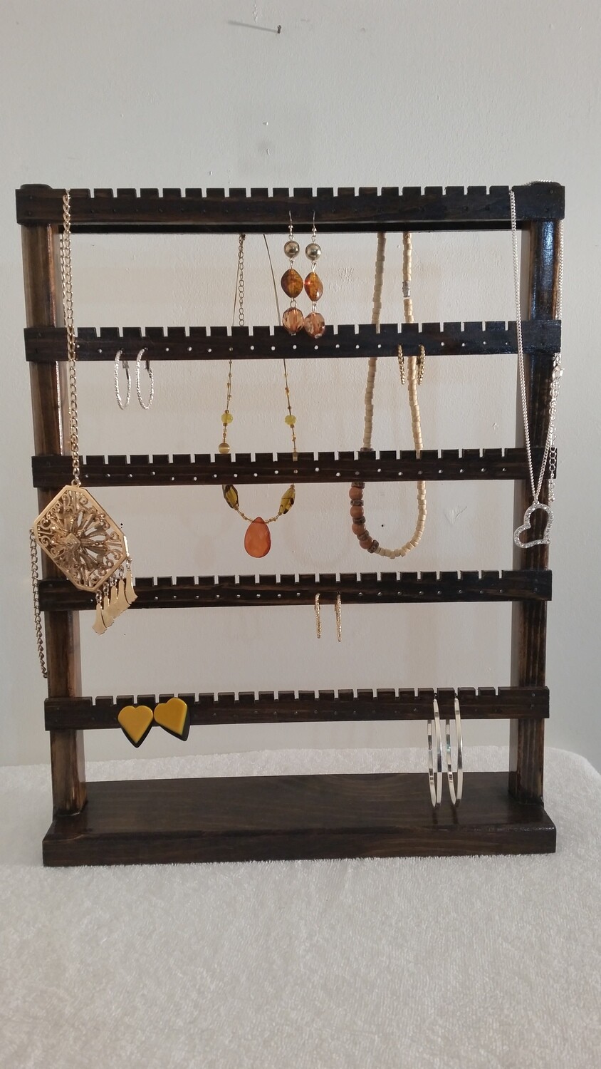 Large standing earring and necklace holder - Red Mahogany