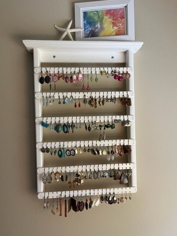 Earring Holder wall mount  with six slats - White