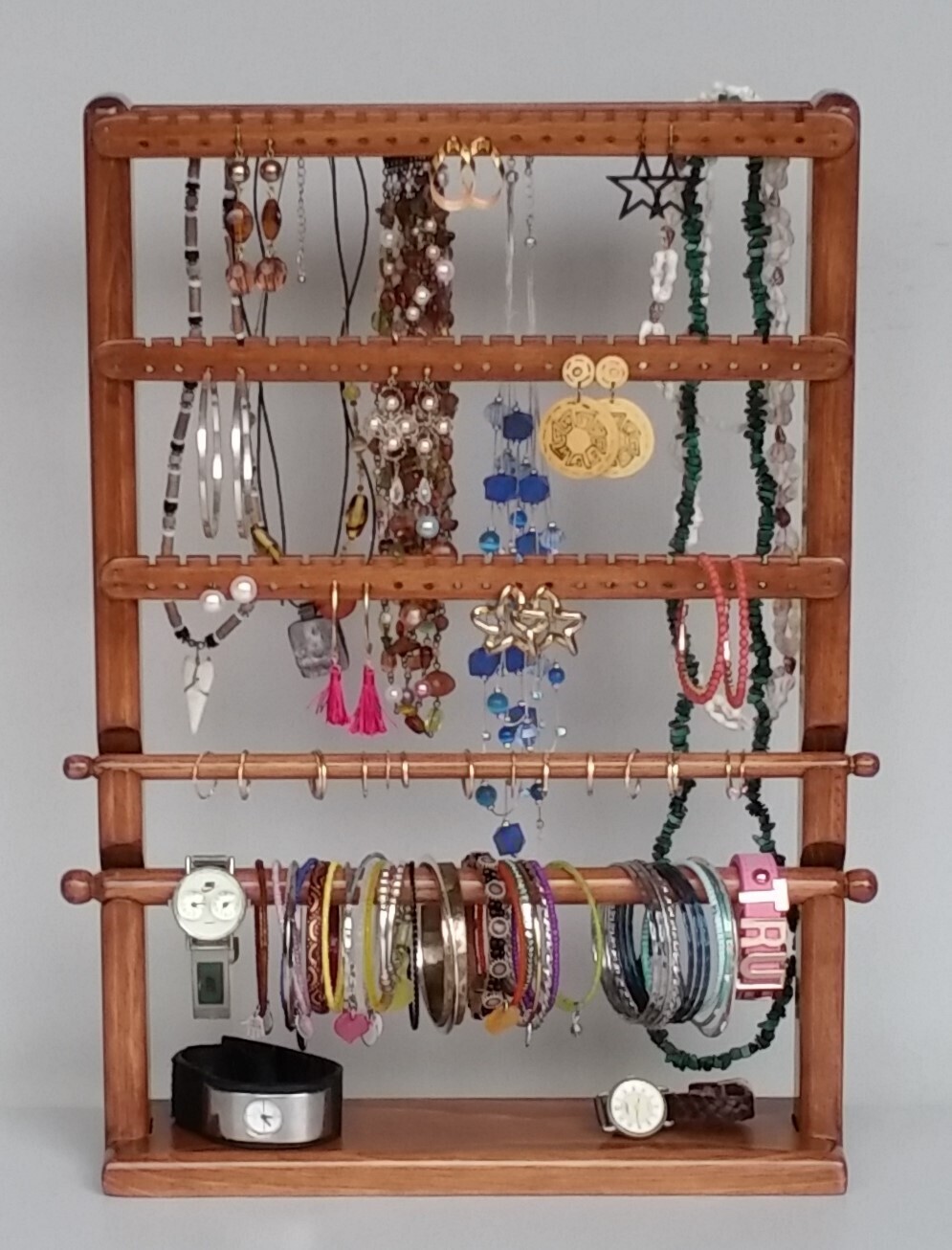 Jewelry Organizer large standing   2 bars 3 slats 1 necklace combo - Cherry