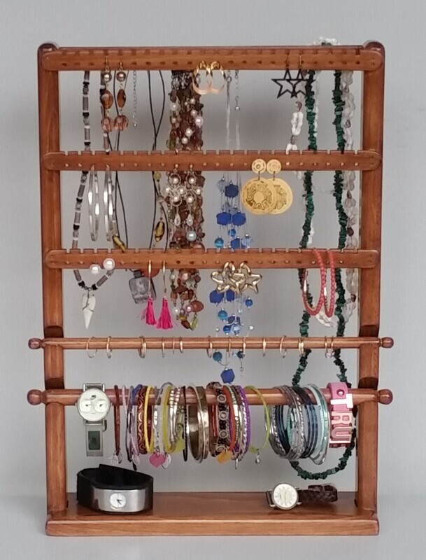 Jewelry Organizer large standing   2 bars 3 slats 1 necklace combo - Cherry