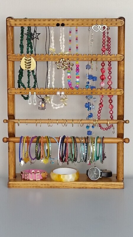 Jewelry Organizer large standing   2 bars 3 slats 1 necklace combo - Golden Oak