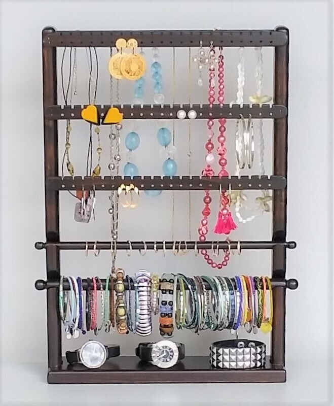 Jewelry Organizer large standing   2 bars 3 slats 1 necklace combo - Red Mahogany