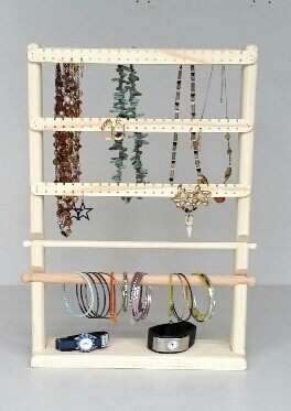 Jewelry Organizer large standing   2 bars 3 slats 1 necklace combo - Unstained/Unfinished
