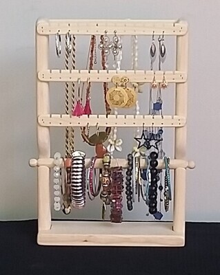 Medium standing 1 bar 3 slats combo jewelry organizer - Unstained/Unfinished