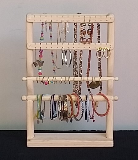 Medium standing jewelry organizer 2 bars 2 slats 1 necklace combo - Unstained/Unfinished