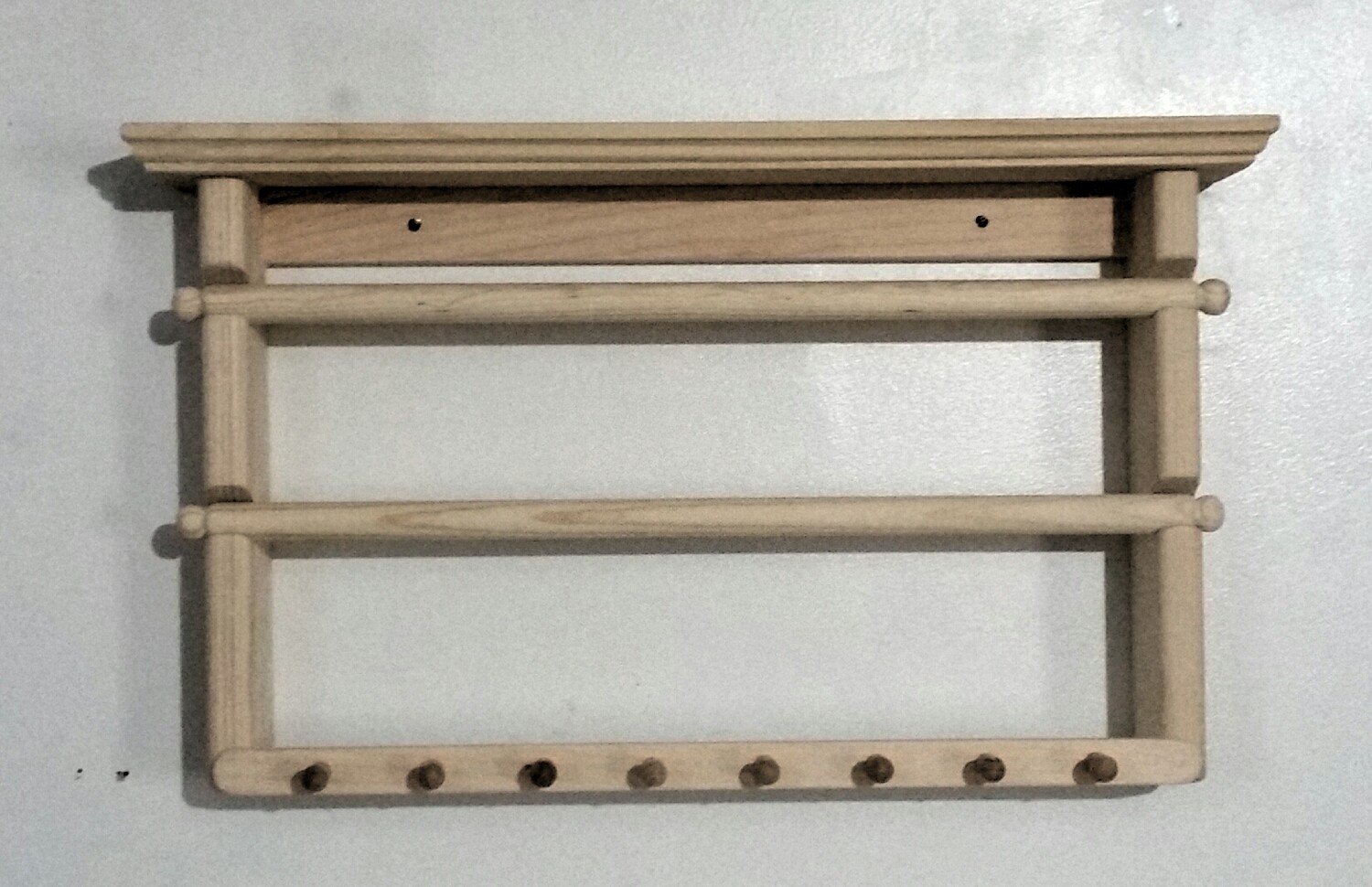 Jewelry Holder wall mount  2 bars, 8 pegs for necklace- Unstained/Unfinished