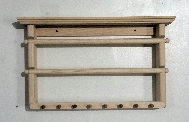 Jewelry Holder wall mount  2 bars, 8 pegs for necklace- Unstained/Unfinished