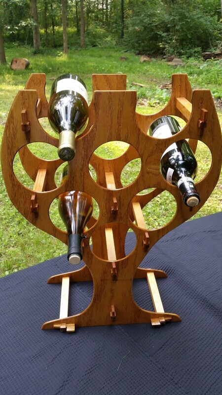 Red Wine Glass Shaped Wine Rack - Golden Oak