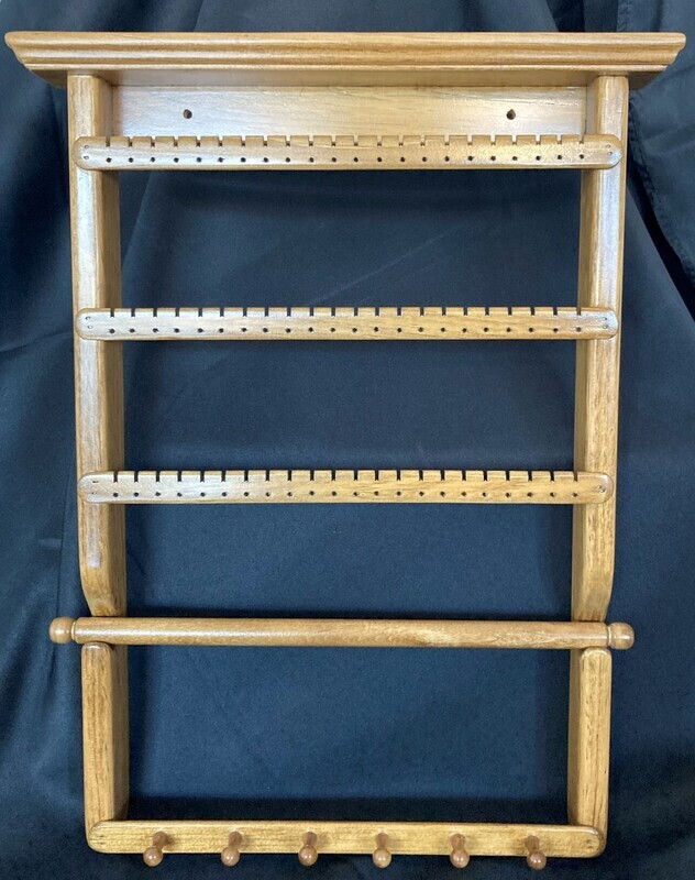 Jewelry Organizer Wall Mount  3 slats 1 bar 1 necklace - Golden Oak