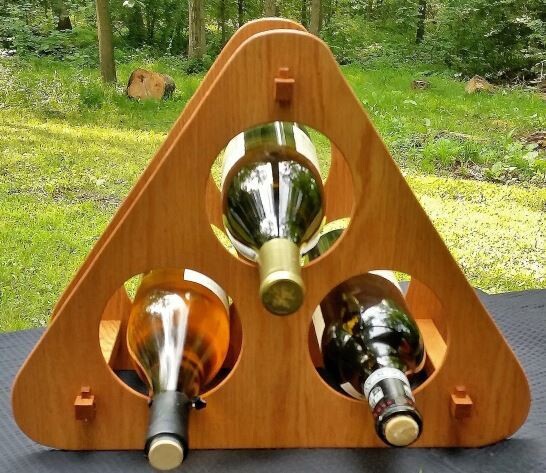 3 Bottle Tabletop Pool Rack Shaped Wine Rack - Golden Oak