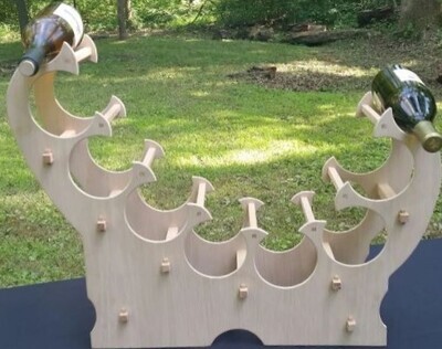 9 Bottle Oak Tabletop Flowing Wave Wine Rack - Unstained/Unfinished
