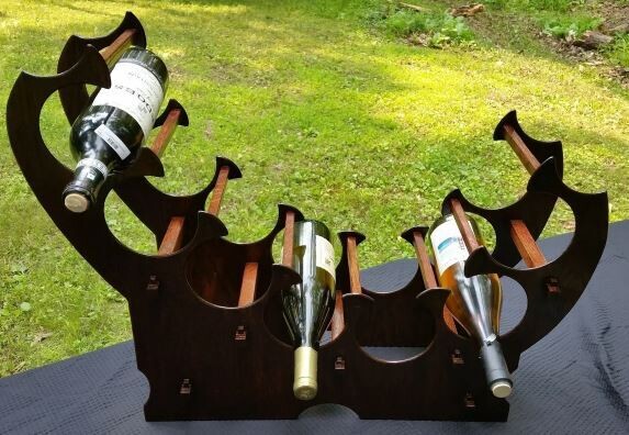 9 Bottle Oak Tabletop Flowing Wave Wine Rack - Red Mahogany