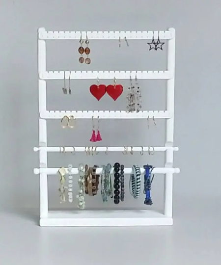 Jewelry Organizer large standing 2 bars 3 slats 1 necklace combo - White