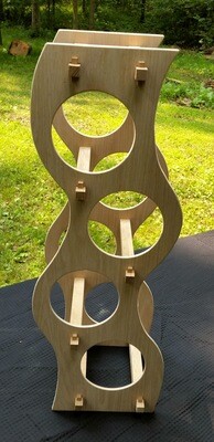 4 Bottle Oak Table Top Swaying Curves Wine Rack- Unstained/Unfinished