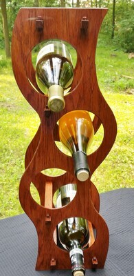 4 Bottle Oak Table Top Swaying Curves Wine Rack - Golden Oak