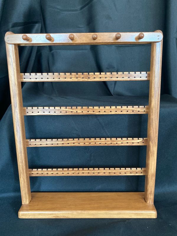 Large standing earring and necklace holder - Golden Oak