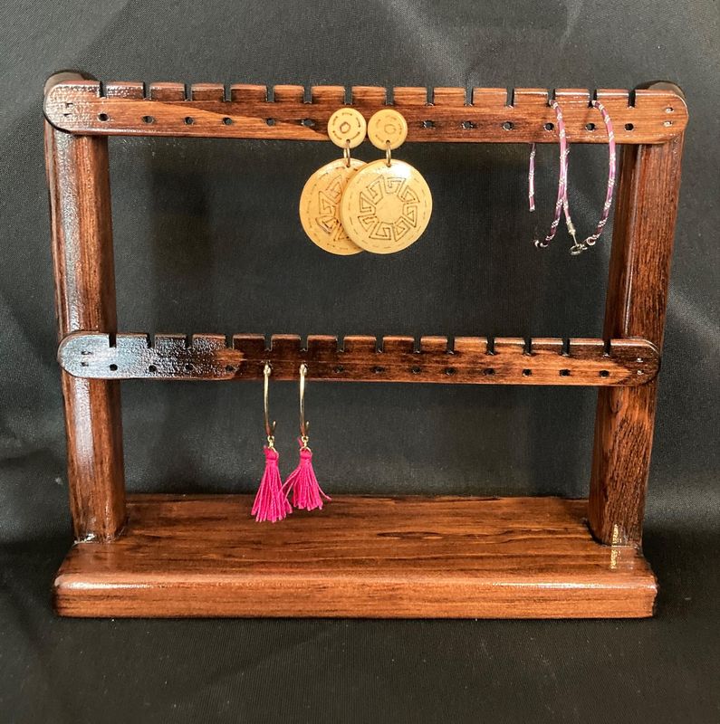 Earring holder small standing organizer - Red Mahogany