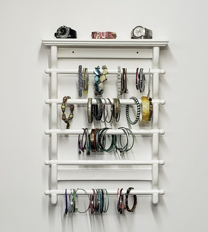 HandMade Wood Bracelet Holder five bars Wall Mount - White Finish, Finish Options: Satin