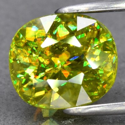 2.96ct 8.3x7.3mm Oval Natural Yellowish Green Sphene Madagascar, Amazing Luster