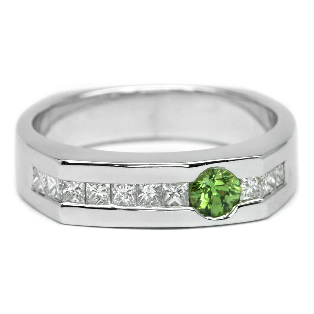 0.36ct Natural Demantoid Garnet Ring 10pcs 0.52ct VS/G DIAMOND 14K White Gold