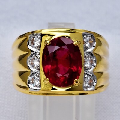Rich Red Ruby &amp; Cubic Zirconia Ring in 18K YELLOW GOLD With 2.80ct RB