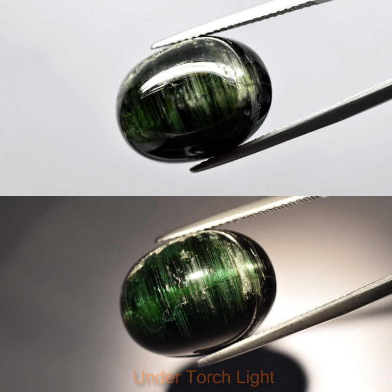 17.80ct 17.5x13mm Oval Cab Natural Unheated Forest Green Cat&#39;s Eye Tourmaline