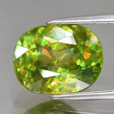 4.35ct 11x8.5mm Cushion Natural Yellowish Green Sphene Madagascar, High Luster